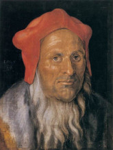 Репродукция картины "портрет бородатого мужчины в красной шляпе" художника "дюрер альбрехт"