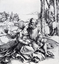 Репродукция картины "неподходящая пара или любовное предложение" художника "дюрер альбрехт"