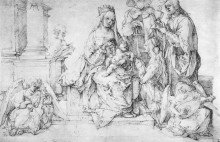 Картина "этюд мадонны с младенцем, святых и ангелов" художника "дюрер альбрехт"