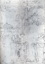 Репродукция картины "распятие со множеством фигур" художника "дюрер альбрехт"