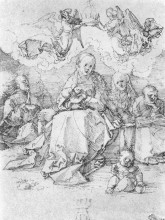 Репродукция картины "святое семейство, коронованное двумя ангелами" художника "дюрер альбрехт"