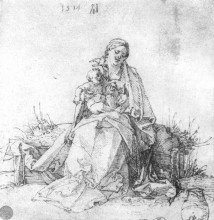Картина "мадонна с младенцем на травяном пригорке" художника "дюрер альбрехт"