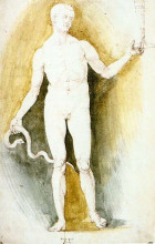 Репродукция картины "обнаженный с кубком и змеёй (асклепий)" художника "дюрер альбрехт"