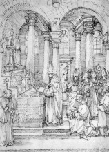 Копия картины "месса кардинала альбрехта бранденбургского в церковном зале аббатства" художника "дюрер альбрехт"