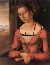 Репродукция картины "портрет молодой девушки с высокой причёской" художника "дюрер альбрехт"