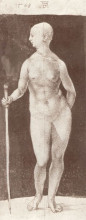 Копия картины "стоящая обнаженная с посохом в правой руке" художника "дюрер альбрехт"