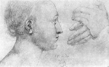 Репродукция картины "этюд головы девушки и двух рук" художника "дюрер альбрехт"