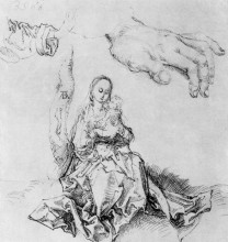 Репродукция картины "этюдный лист с мадонной и младенцем, рукой, рукавом" художника "дюрер альбрехт"