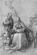 Репродукция картины "святое семейство с ангелами под деревьями" художника "дюрер альбрехт"