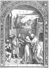 Репродукция картины "встреча иоахима и анны у золотых ворот" художника "дюрер альбрехт"