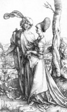 Репродукция картины "молодой паре угрожает смерть (прогулка)" художника "дюрер альбрехт"