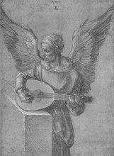 Репродукция картины "крылатый человек в идеалистической одежде играет на лютне" художника "дюрер альбрехт"