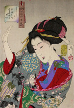 Копия картины "looking disagreeable - the appearance of a young lady from nagoya during the ansei era" художника "ёситоси цукиока"