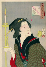 Репродукция картины "looking thirsty - the appearance of a town geisha, a bargirl in the ansei era" художника "ёситоси цукиока"