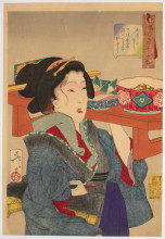 Репродукция картины "looking weighed-down - the appearance of a waitress at fukagawa in the tempo era" художника "ёситоси цукиока"