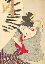 Картина "looking cold - the appearance of a-fukagawa-nakamichi-geisha-of-the-tempo-era" художника "ёситоси цукиока"