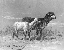 Картина "ewe and lamb" художника "жак шарль эмиль"