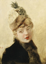 Репродукция картины "young woman wearing a hat" художника "жерве анри"