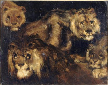 Картина "study for four lions" художника "жерико теодор"