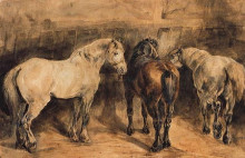 Репродукция картины "three horses&#160;in&#160;their&#160;stable" художника "жерико теодор"