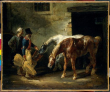 Картина "two&#160;post-horses&#160;at&#160;the&#160;stable" художника "жерико теодор"
