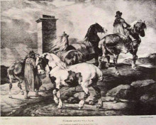 Репродукция картины "horses going to a fair" художника "жерико теодор"