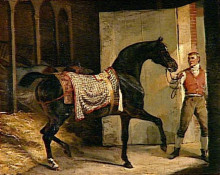Картина "horse leaving a stable" художника "жерико теодор"