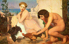 Копия картины "young greeks encouraging cocks to fight" художника "жером жан-леон"