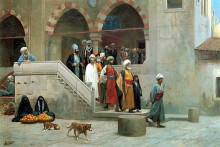Репродукция картины "leaving the mosque" художника "жером жан-леон"