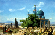 Репродукция картины "the field of rest cemetary of the green mosque" художника "жером жан-леон"