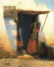 Картина "womanof cairo at her door" художника "жером жан-леон"