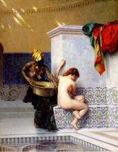 Репродукция картины "moorish bath" художника "жером жан-леон"