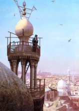 Репродукция картины "a muezzin calling from the top of a minaret the faithful to prayer" художника "жером жан-леон"