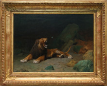 Копия картины "lion snapping at a butterfly" художника "жером жан-леон"