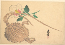 Репродукция картины "straw basket for fish and mokuge flower" художника "зешин шибата"