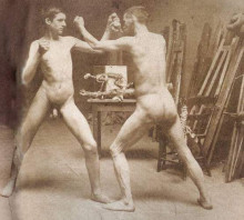 Картина "two nude boys boxing in atelier" художника "икинс томас"