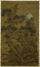 Репродукция картины "pine tree, white hawk, and rock" художника "ин лань"