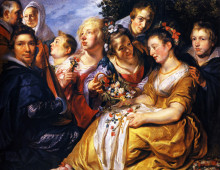 Копия картины "the artist with the family of his father-in-law adam van noort" художника "йорданс якоб"