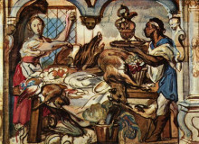 Репродукция картины "kitchen scene" художника "йорданс якоб"