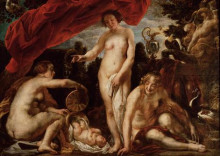 Копия картины "the daughters of cecrops finding the child erichthonius" художника "йорданс якоб"
