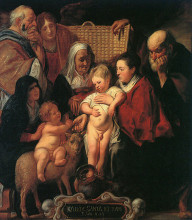 Репродукция картины "the holy family with st. anne, the young baptist, and his parents" художника "йорданс якоб"