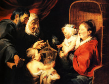 Копия картины "the virgin and child in the company of little st. john and his parents" художника "йорданс якоб"