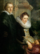 Картина "portrait of a young married couple" художника "йорданс якоб"
