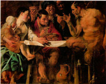Репродукция картины "satyr and peasant" художника "йорданс якоб"