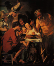 Репродукция картины "satyr and peasant" художника "йорданс якоб"