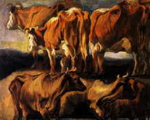 Копия картины "five studies of cows" художника "йорданс якоб"