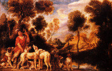 Репродукция картины "hunter with his dogs" художника "йорданс якоб"
