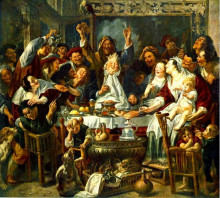 Репродукция картины "the king drinks" художника "йорданс якоб"