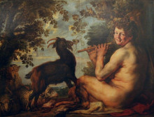 Репродукция картины "satyr playing flute" художника "йорданс якоб"