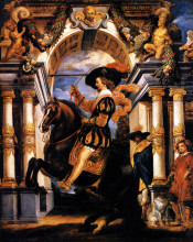 Копия картины "cavalier executing a levade, in front of a portal" художника "йорданс якоб"